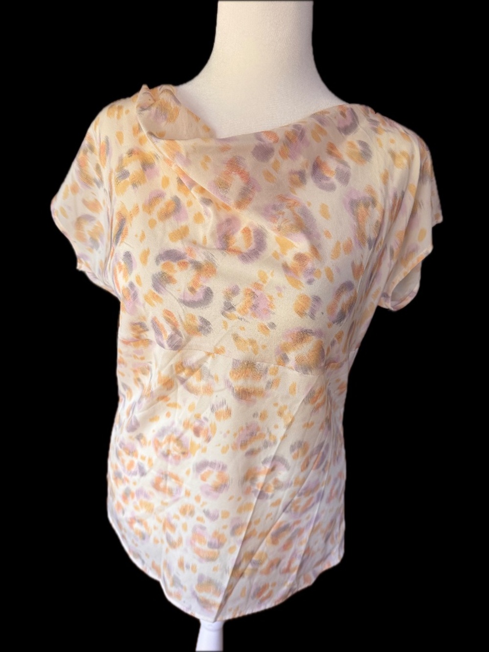 Ann Taylor Silk Blouse, Pastel Leopard Print, Short Sleeve